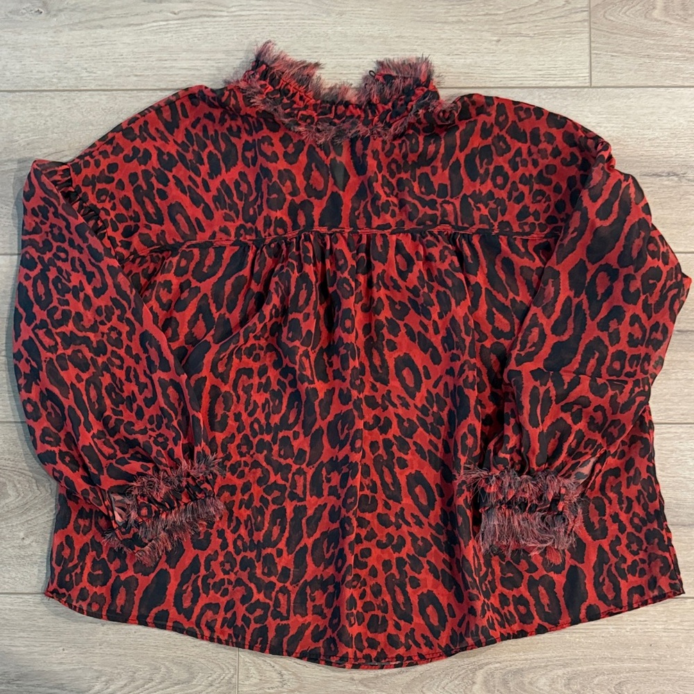 Zara Red and Black Leopard Print Blouse